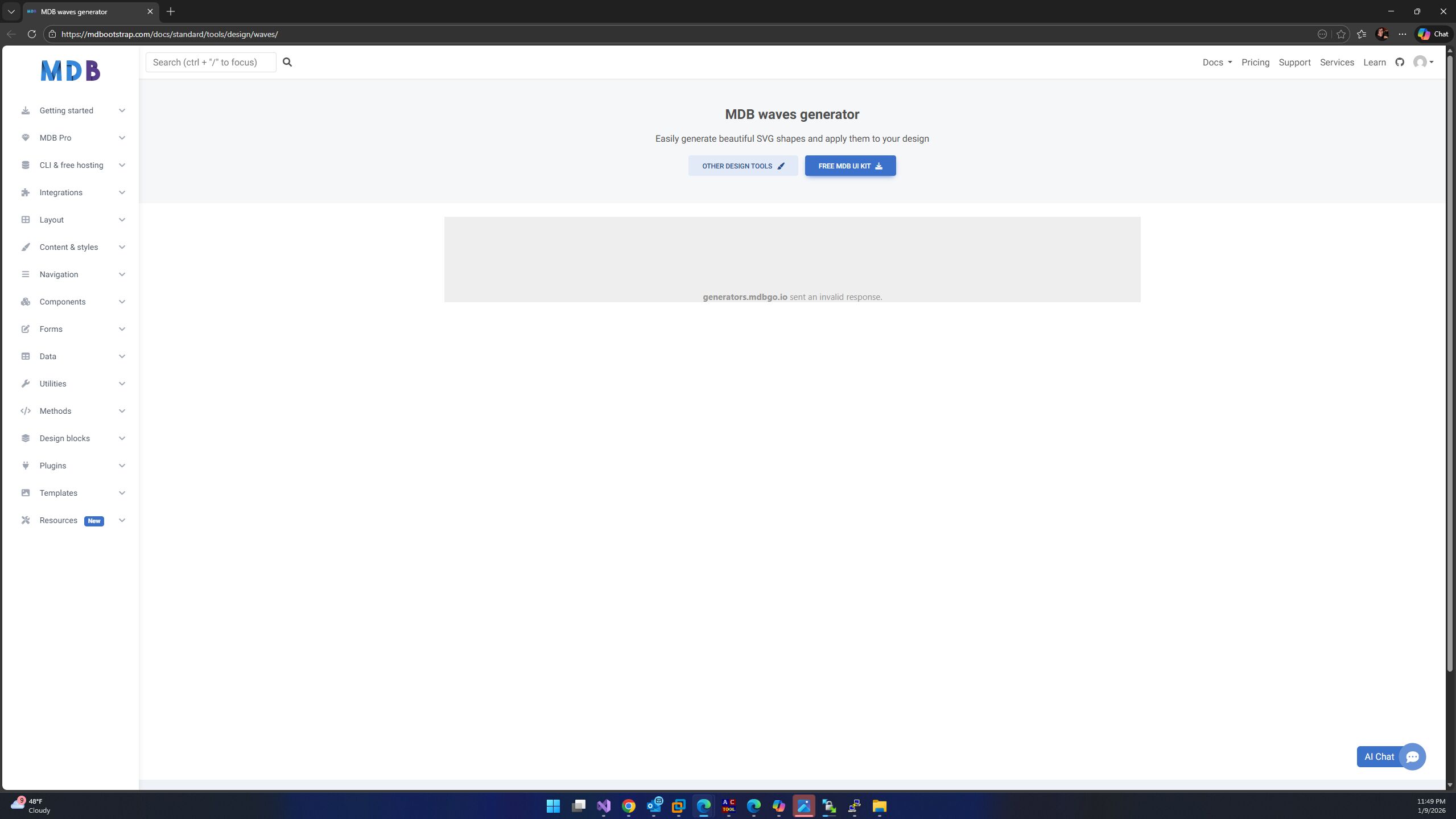 Screenshot of Invalid Response