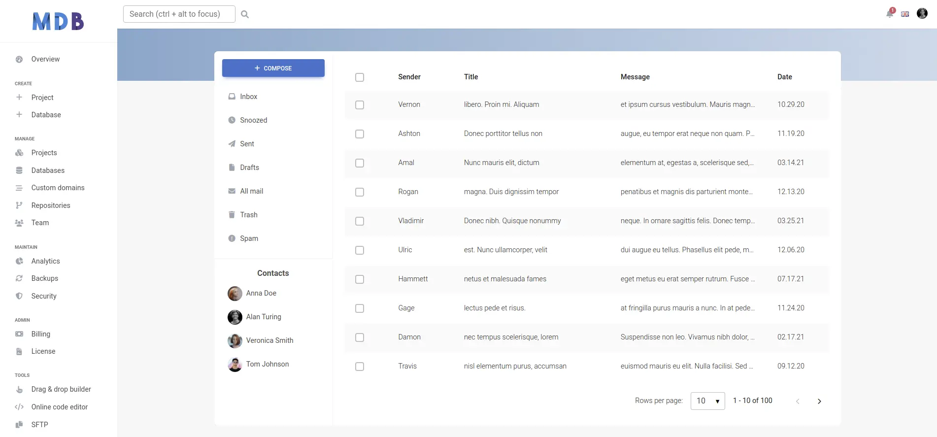 Bootstrap 5 Mailbox app