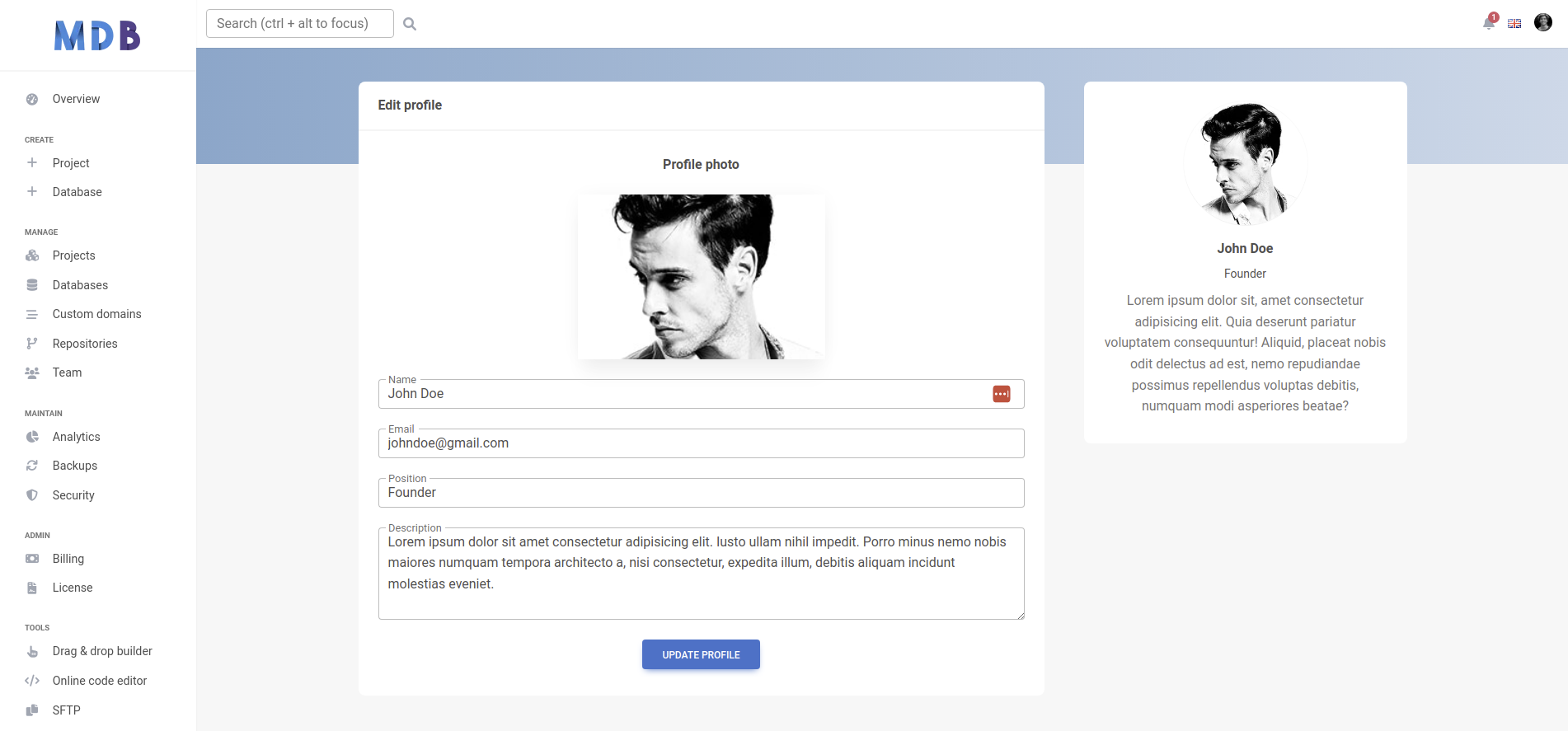 Bootstrap 5 User profile